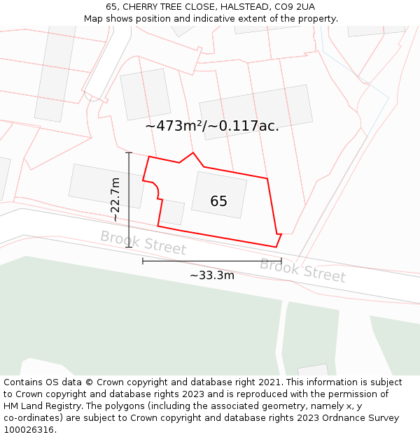 65, CHERRY TREE CLOSE, HALSTEAD, CO9 2UA: Plot and title map