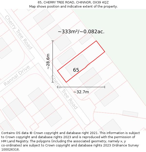 65, CHERRY TREE ROAD, CHINNOR, OX39 4QZ: Plot and title map