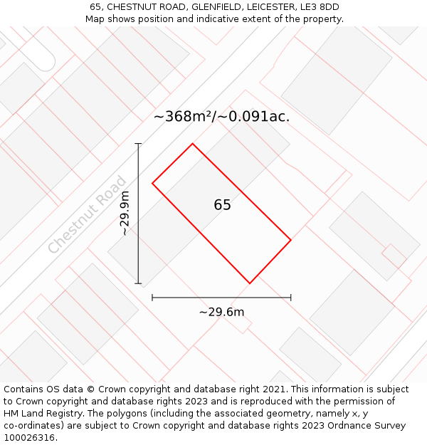 65, CHESTNUT ROAD, GLENFIELD, LEICESTER, LE3 8DD: Plot and title map