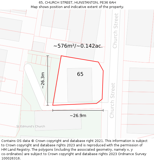 65, CHURCH STREET, HUNSTANTON, PE36 6AH: Plot and title map