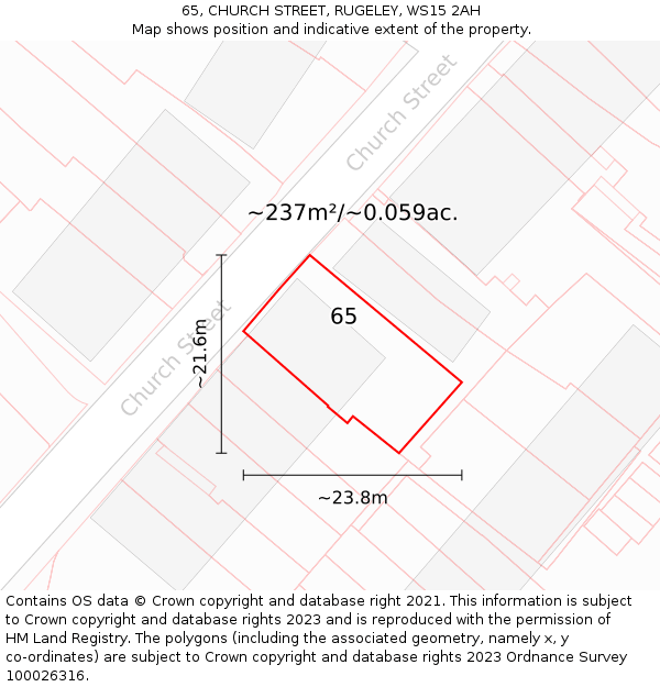 65, CHURCH STREET, RUGELEY, WS15 2AH: Plot and title map