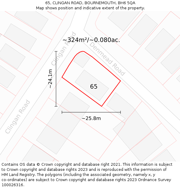 65, CLINGAN ROAD, BOURNEMOUTH, BH6 5QA: Plot and title map