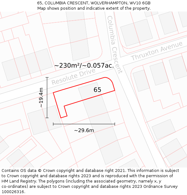 65, COLUMBIA CRESCENT, WOLVERHAMPTON, WV10 6GB: Plot and title map