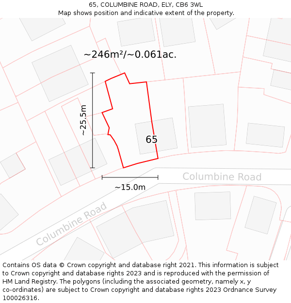 65, COLUMBINE ROAD, ELY, CB6 3WL: Plot and title map