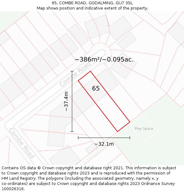 65, COMBE ROAD, GODALMING, GU7 3SL: Plot and title map