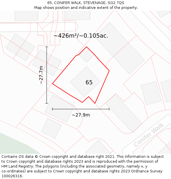 65, CONIFER WALK, STEVENAGE, SG2 7QS: Plot and title map