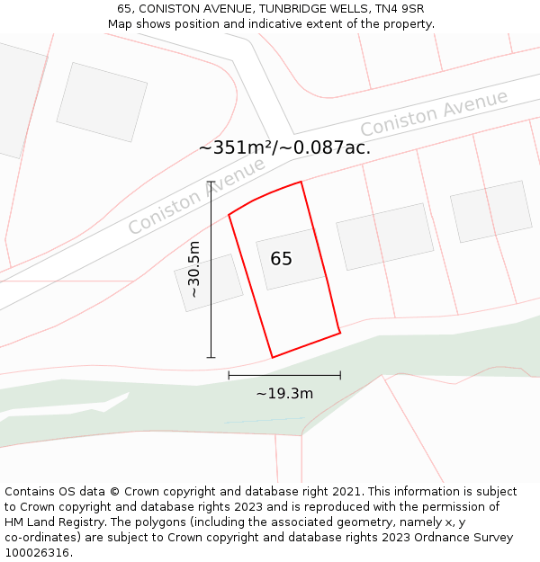 65, CONISTON AVENUE, TUNBRIDGE WELLS, TN4 9SR: Plot and title map