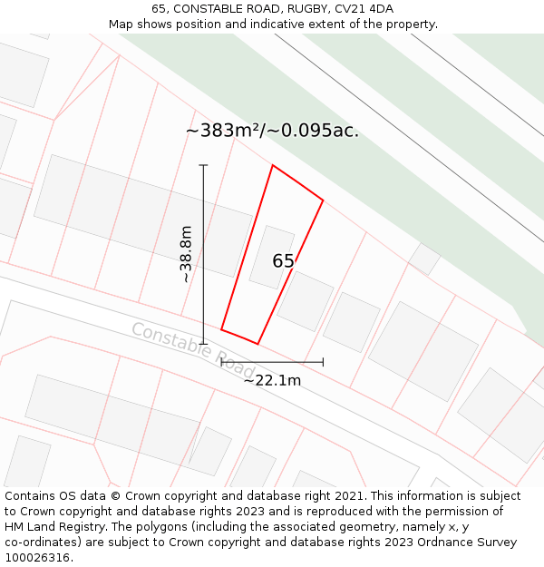 65, CONSTABLE ROAD, RUGBY, CV21 4DA: Plot and title map