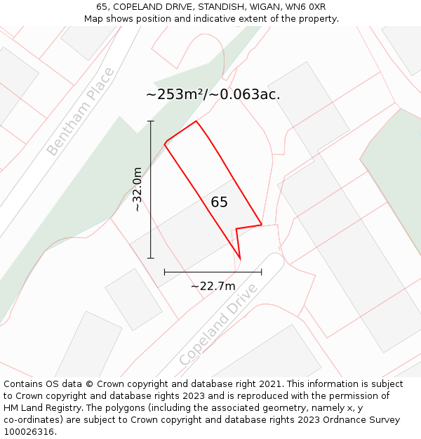 65, COPELAND DRIVE, STANDISH, WIGAN, WN6 0XR: Plot and title map