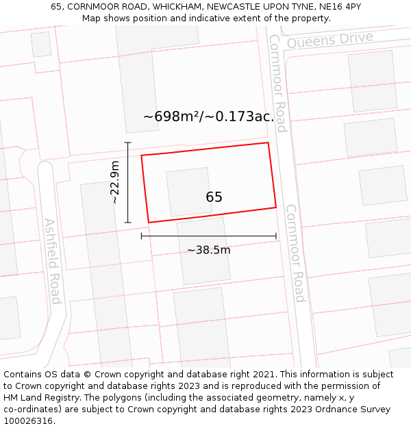 65, CORNMOOR ROAD, WHICKHAM, NEWCASTLE UPON TYNE, NE16 4PY: Plot and title map