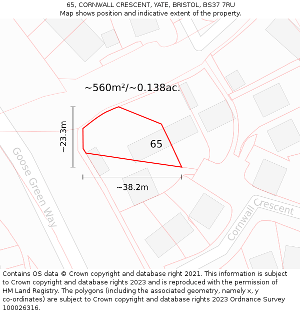 65, CORNWALL CRESCENT, YATE, BRISTOL, BS37 7RU: Plot and title map