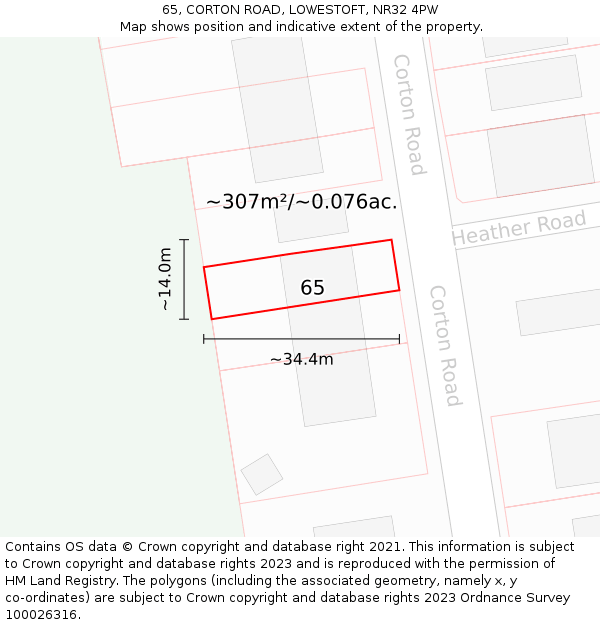 65, CORTON ROAD, LOWESTOFT, NR32 4PW: Plot and title map
