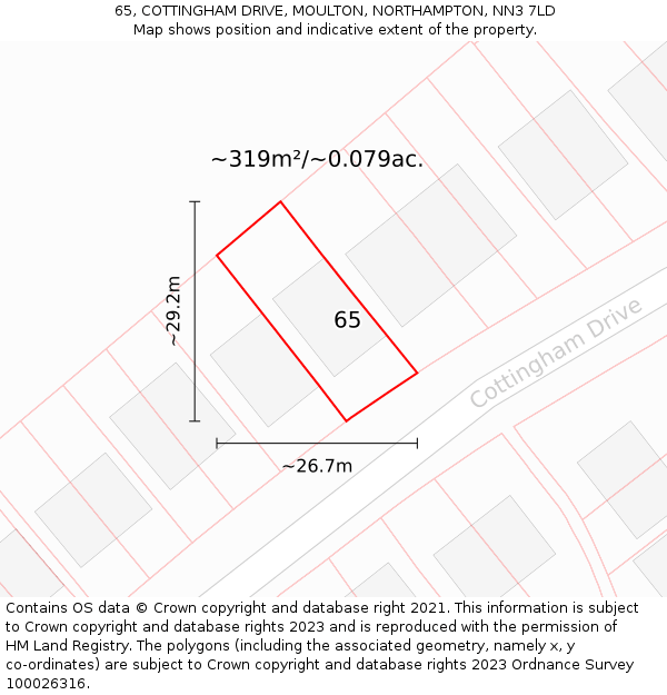 65, COTTINGHAM DRIVE, MOULTON, NORTHAMPTON, NN3 7LD: Plot and title map