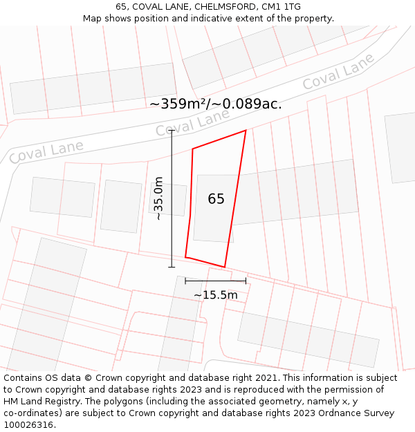 65, COVAL LANE, CHELMSFORD, CM1 1TG: Plot and title map