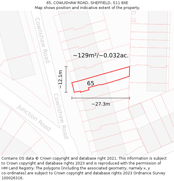 65, COWLISHAW ROAD, SHEFFIELD, S11 8XE: Plot and title map