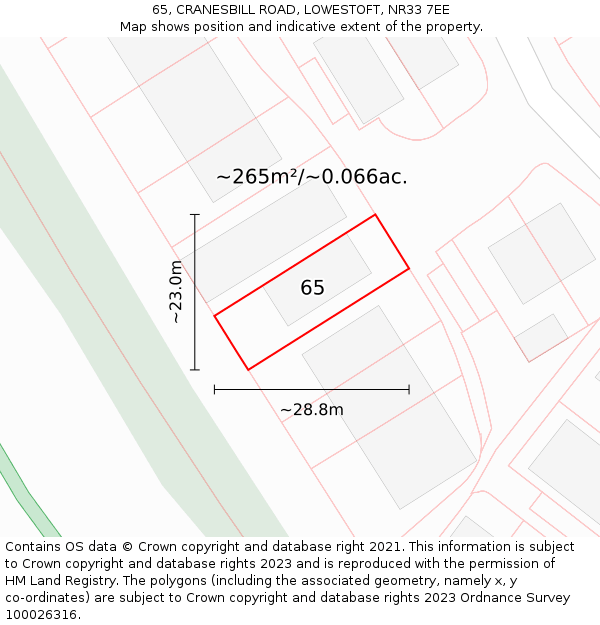 65, CRANESBILL ROAD, LOWESTOFT, NR33 7EE: Plot and title map