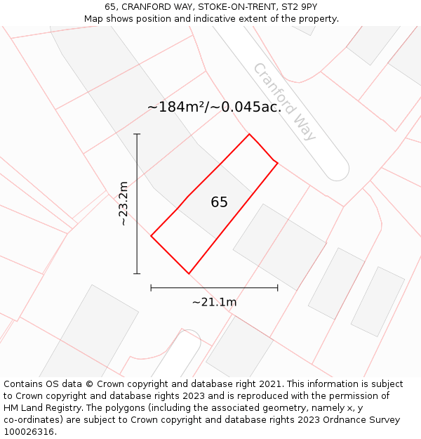 65, CRANFORD WAY, STOKE-ON-TRENT, ST2 9PY: Plot and title map