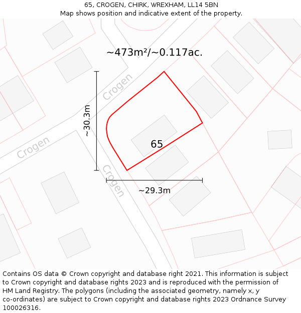 65, CROGEN, CHIRK, WREXHAM, LL14 5BN: Plot and title map