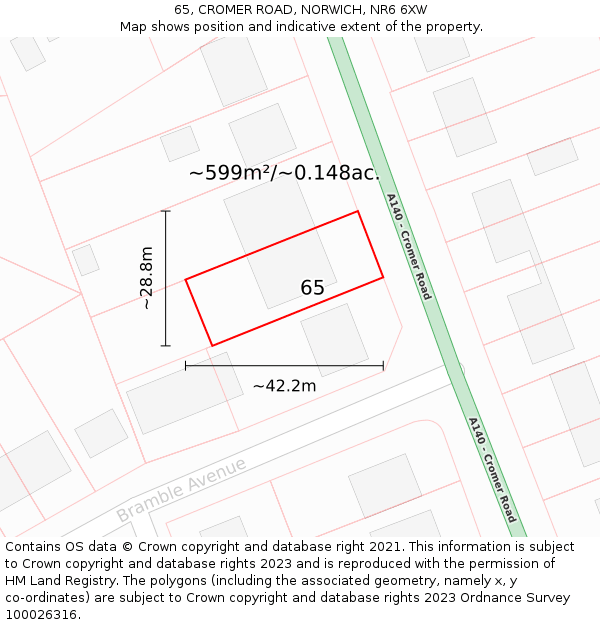 65, CROMER ROAD, NORWICH, NR6 6XW: Plot and title map