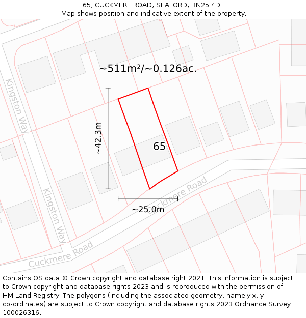 65, CUCKMERE ROAD, SEAFORD, BN25 4DL: Plot and title map