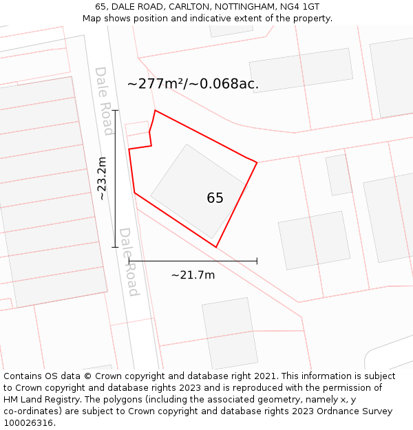 65, DALE ROAD, CARLTON, NOTTINGHAM, NG4 1GT: Plot and title map