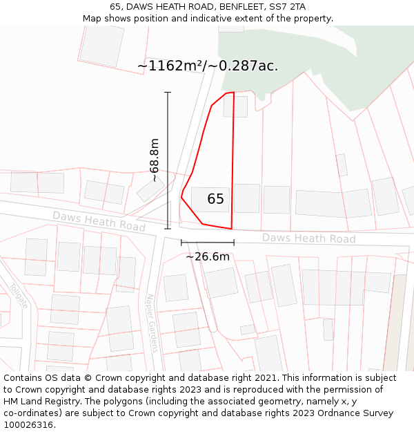 65, DAWS HEATH ROAD, BENFLEET, SS7 2TA: Plot and title map