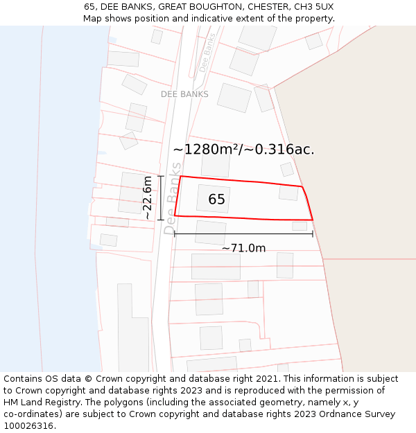 65, DEE BANKS, GREAT BOUGHTON, CHESTER, CH3 5UX: Plot and title map