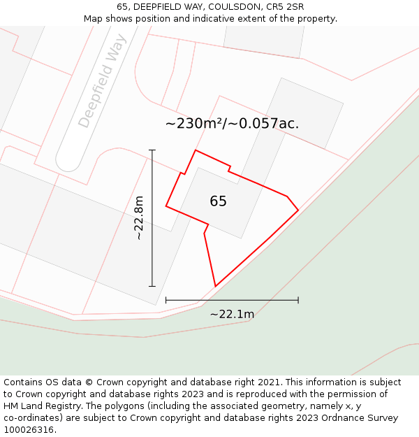 65, DEEPFIELD WAY, COULSDON, CR5 2SR: Plot and title map