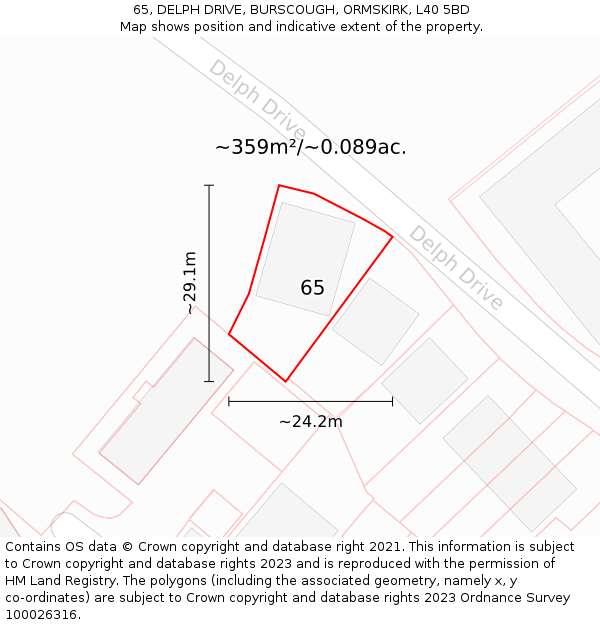 65, DELPH DRIVE, BURSCOUGH, ORMSKIRK, L40 5BD: Plot and title map