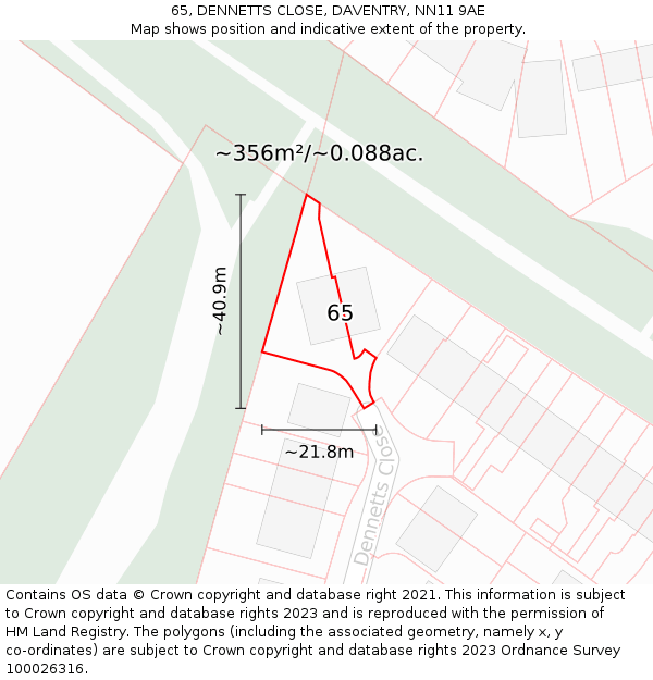 65, DENNETTS CLOSE, DAVENTRY, NN11 9AE: Plot and title map
