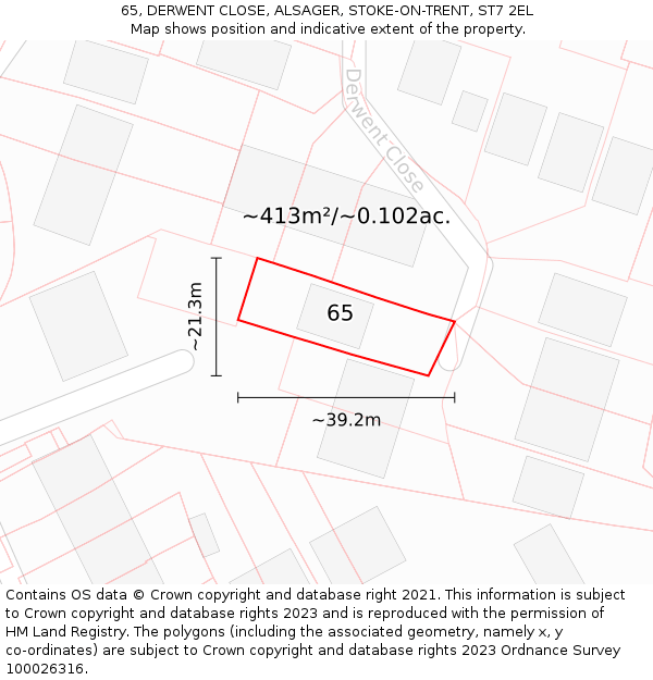 65, DERWENT CLOSE, ALSAGER, STOKE-ON-TRENT, ST7 2EL: Plot and title map