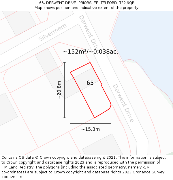 65, DERWENT DRIVE, PRIORSLEE, TELFORD, TF2 9QR: Plot and title map