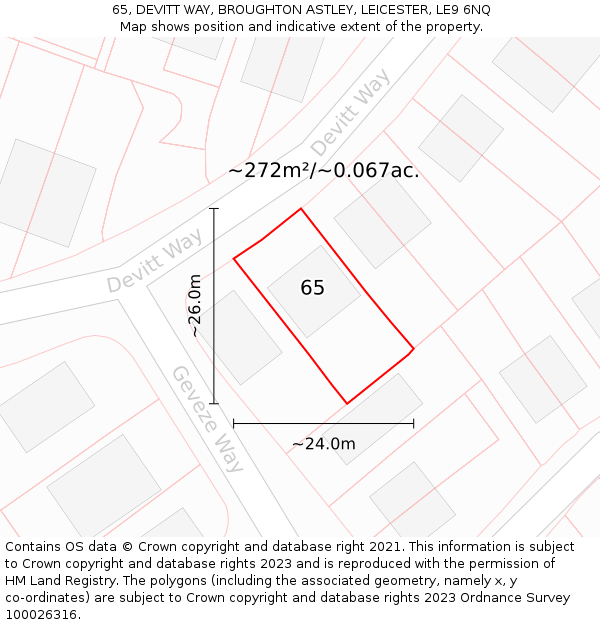65, DEVITT WAY, BROUGHTON ASTLEY, LEICESTER, LE9 6NQ: Plot and title map