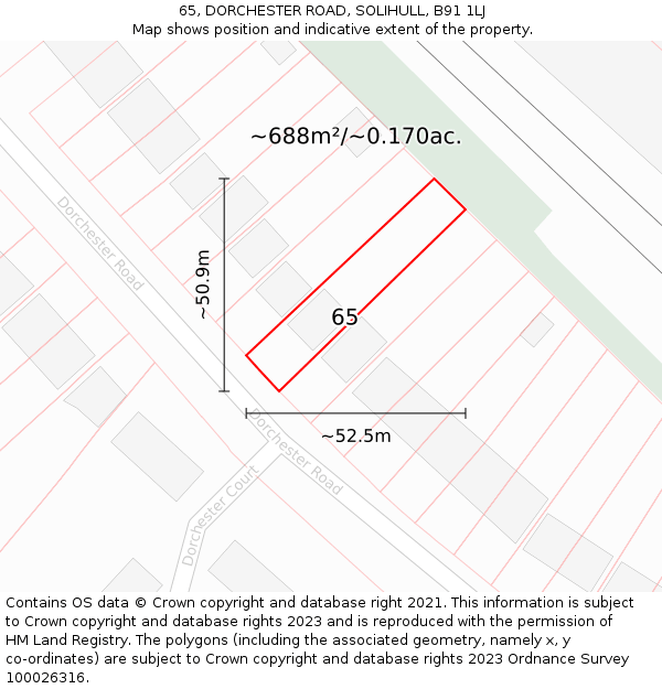 65, DORCHESTER ROAD, SOLIHULL, B91 1LJ: Plot and title map