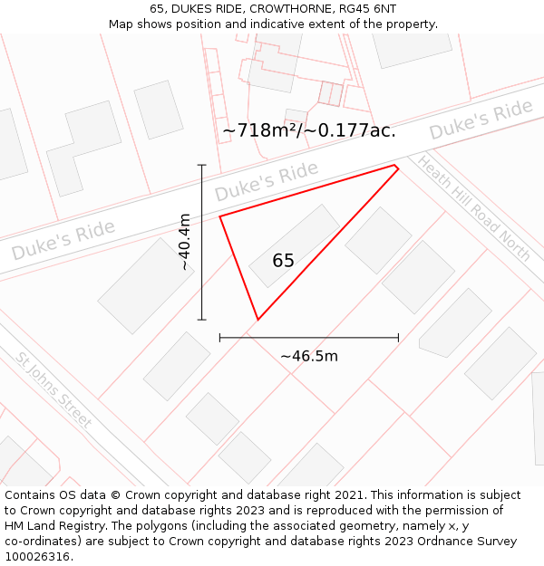 65, DUKES RIDE, CROWTHORNE, RG45 6NT: Plot and title map