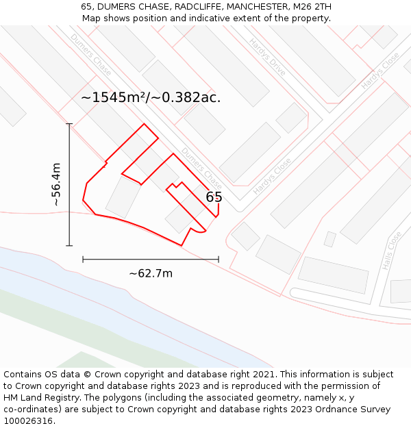 65, DUMERS CHASE, RADCLIFFE, MANCHESTER, M26 2TH: Plot and title map