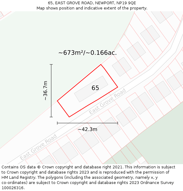 65, EAST GROVE ROAD, NEWPORT, NP19 9QE: Plot and title map