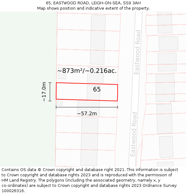 65, EASTWOOD ROAD, LEIGH-ON-SEA, SS9 3AH: Plot and title map