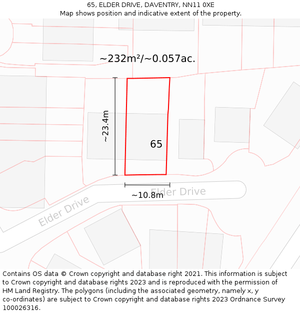 65, ELDER DRIVE, DAVENTRY, NN11 0XE: Plot and title map