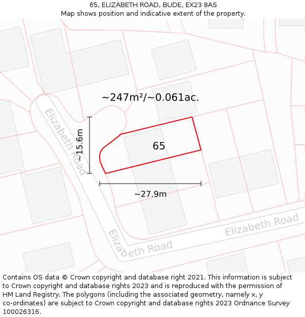 65, ELIZABETH ROAD, BUDE, EX23 8AS: Plot and title map