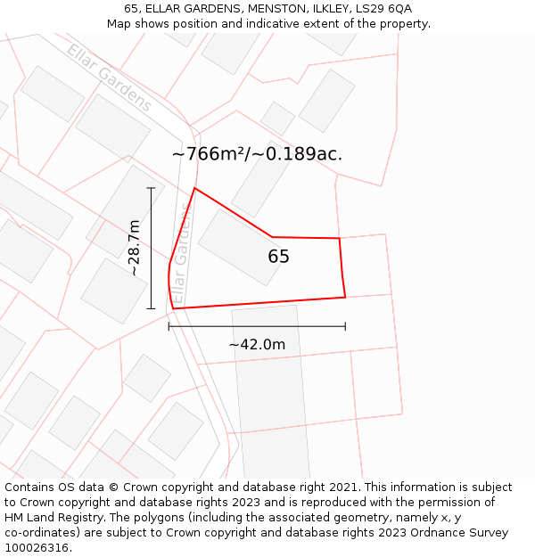65, ELLAR GARDENS, MENSTON, ILKLEY, LS29 6QA: Plot and title map