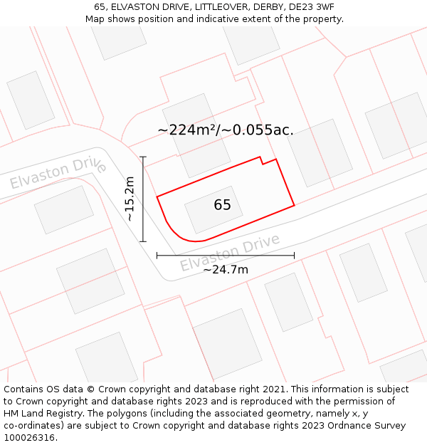 65, ELVASTON DRIVE, LITTLEOVER, DERBY, DE23 3WF: Plot and title map