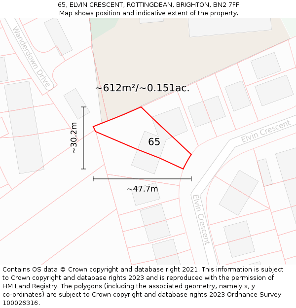 65, ELVIN CRESCENT, ROTTINGDEAN, BRIGHTON, BN2 7FF: Plot and title map
