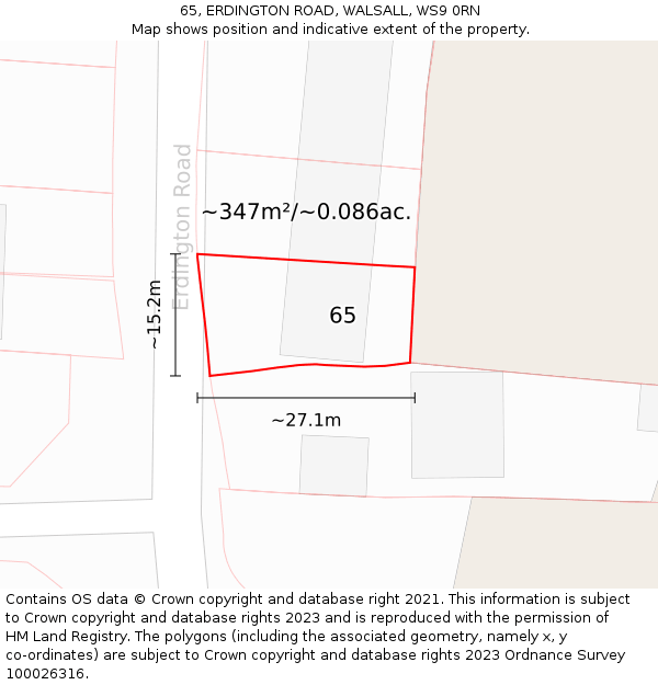 65, ERDINGTON ROAD, WALSALL, WS9 0RN: Plot and title map