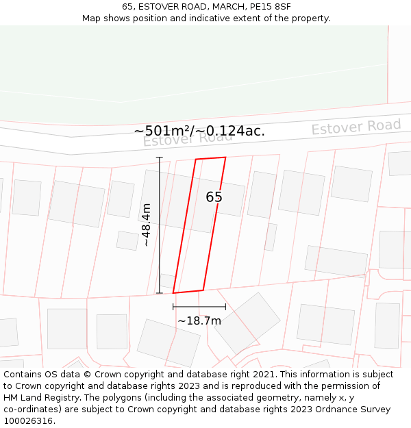 65, ESTOVER ROAD, MARCH, PE15 8SF: Plot and title map