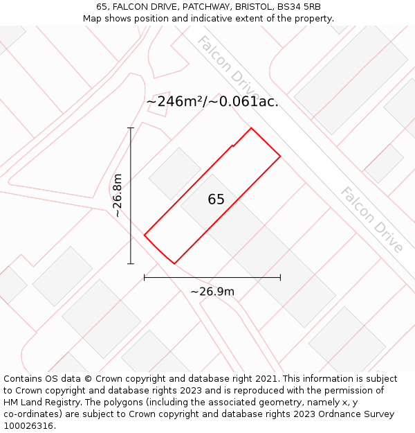 65, FALCON DRIVE, PATCHWAY, BRISTOL, BS34 5RB: Plot and title map