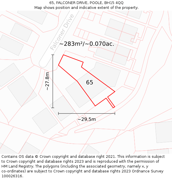 65, FALCONER DRIVE, POOLE, BH15 4QQ: Plot and title map
