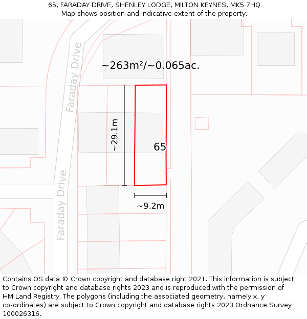 65, FARADAY DRIVE, SHENLEY LODGE, MILTON KEYNES, MK5 7HQ: Plot and title map