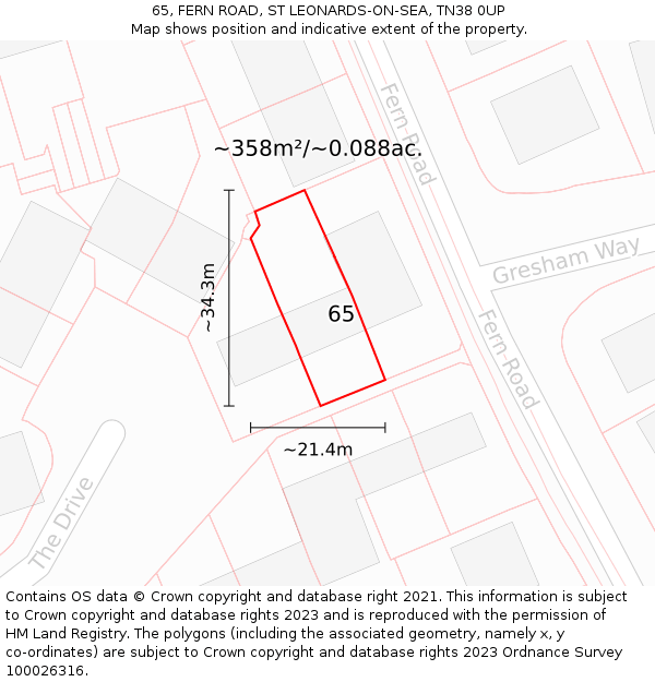 65, FERN ROAD, ST LEONARDS-ON-SEA, TN38 0UP: Plot and title map