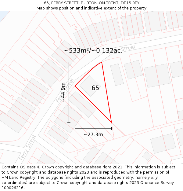 65, FERRY STREET, BURTON-ON-TRENT, DE15 9EY: Plot and title map